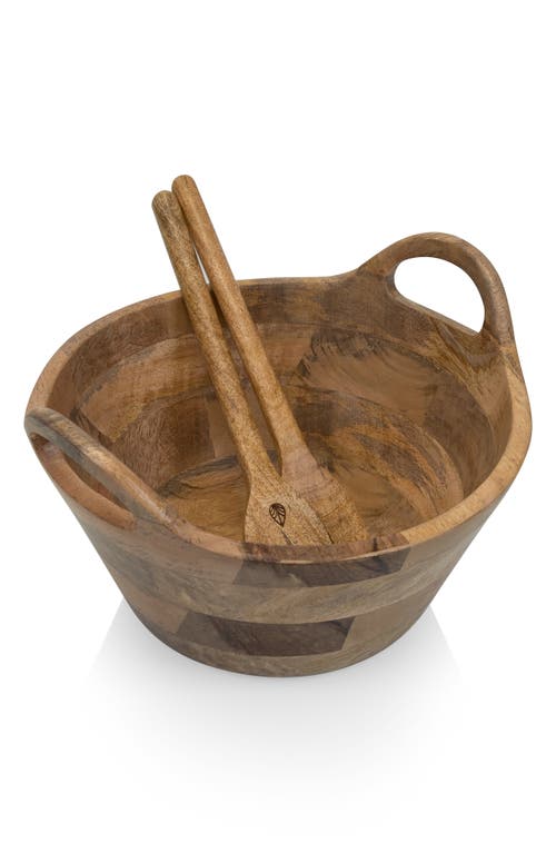 Picnic Time Ciotola Wood Salad Bowl & Servers In Brown