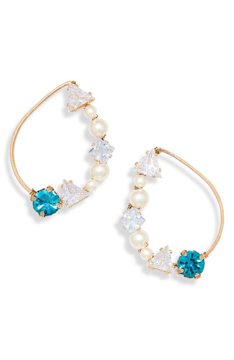 Oval Crystal & Imitation Pearl Earrings