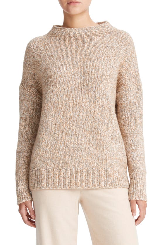 Shop Vince Marled Wool Blend Funnel Neck Sweater In Camel Marl Combo
