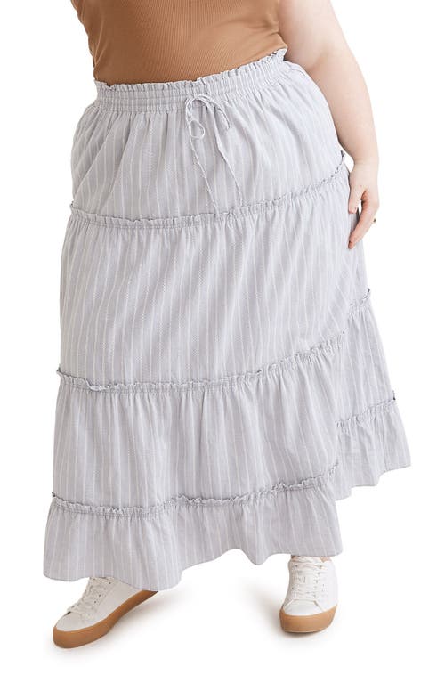 MADEWELL MADEWELL STRIPED RUFFLE TIERED PULL-ON MAXI SKIRT 