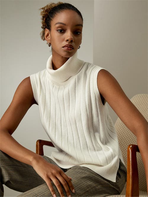 Shop Lilysilk Turtleneck Sleeveless Cashmere Vest In White