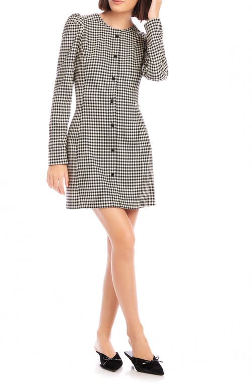 Fifteen Twenty Avery Herringbone Check Long Sleeve Minidress In Chalk