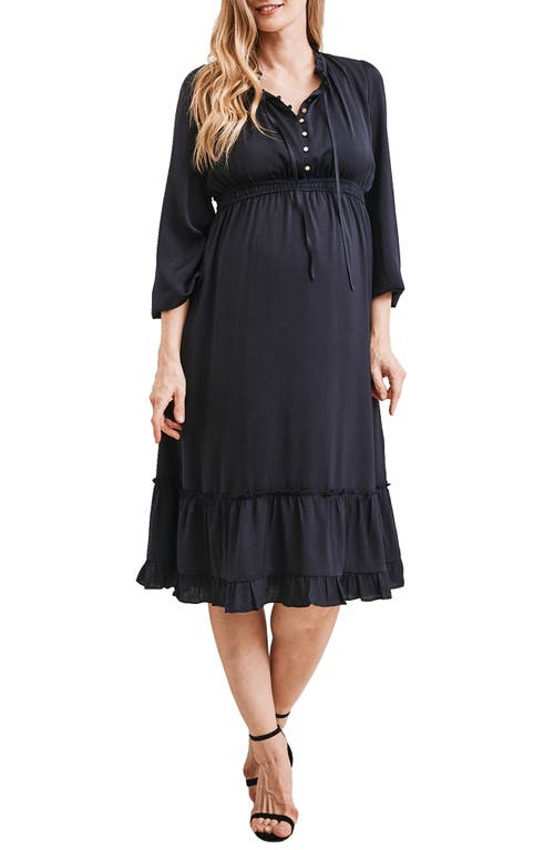 Stelle Button Front Maternity Midi Dress in Navy