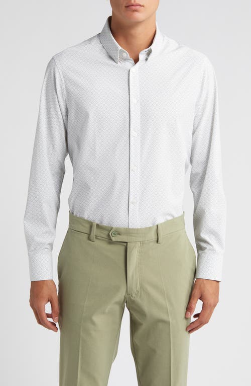 Leeward Geo Print Performance Button-Up Shirt in White