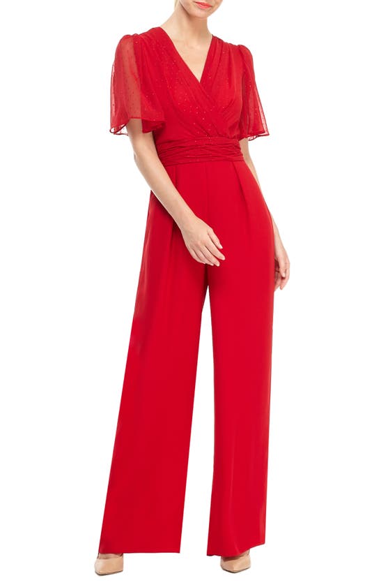 GAL MEETS GLAM COLLECTION BRIELLE CLIP DOT CHIFFON JUMPSUIT,K0658MNO