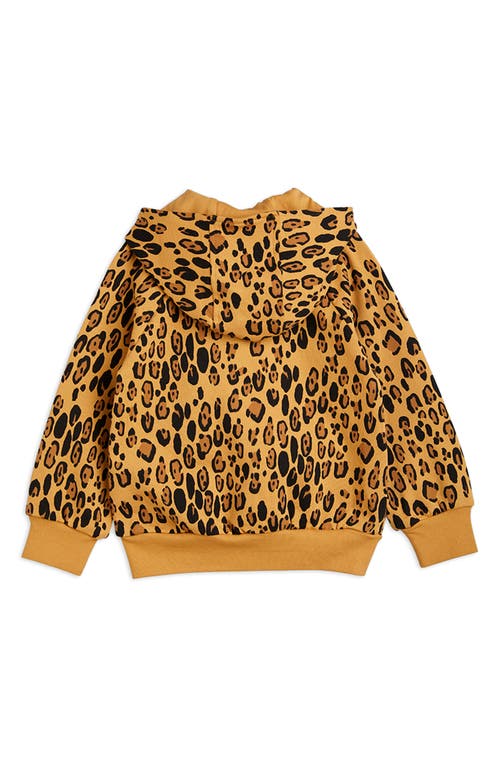 Shop Mini Rodini Kids' Leopard Spot Organic Cotton Zip Up Hoodie In Beige Brown