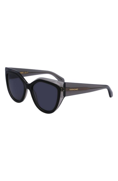 Shop Ferragamo Classic Logo 53mm Cat Eye Sunglasses In Transparent Grey/black