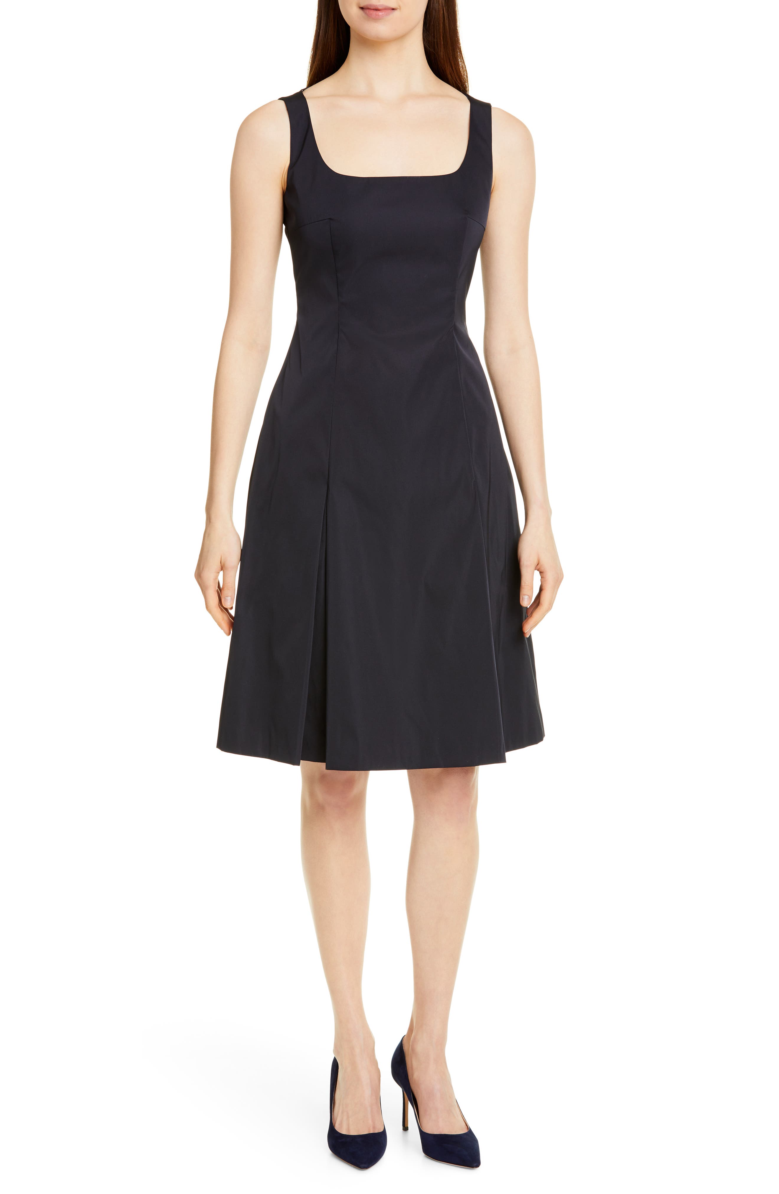Boss Dafa Square Neck Pleat Front Dress, Blue