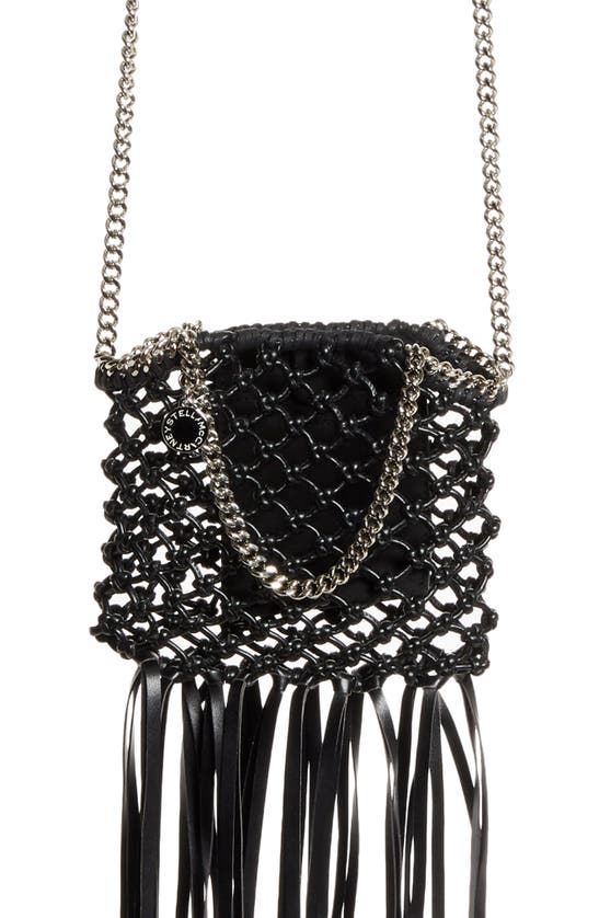 Shop Stella Mccartney Mini Falabella Fringe Faux Leather Crossbody Bag In Black