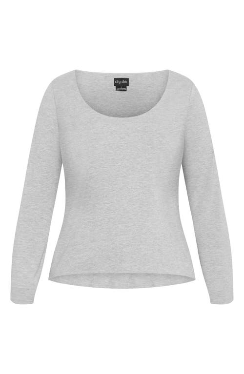 City Chic Liz Scoop Neck Jersey Top In Light Grey Marle