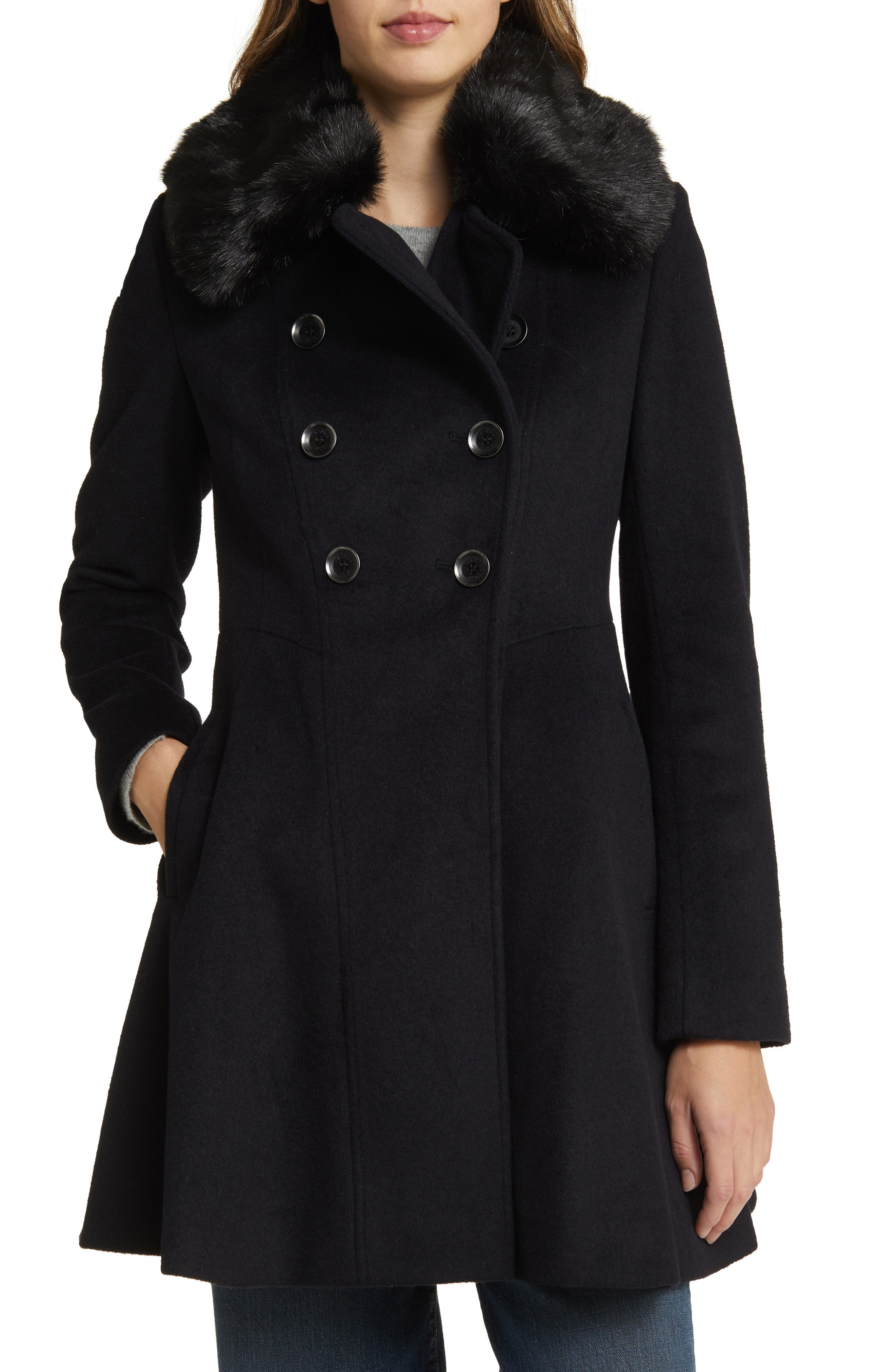 Via Spiga Faux Fur Collar Wool Blend Skater Coat Nordstrom