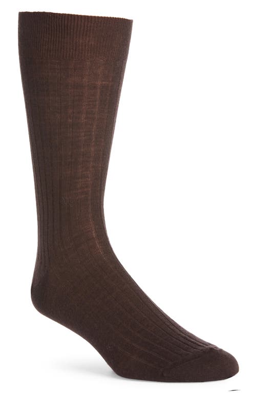 Canali Ribbed Wool Blend Dress Socks in Brown at Nordstrom, Size Medium