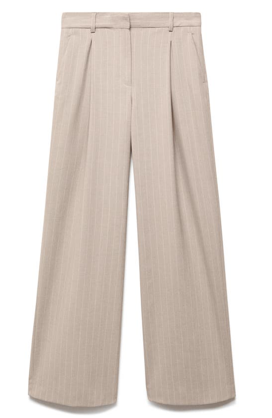 Shop Mango Pinstripe Wide Leg Suit Pants In Beige