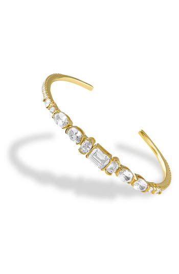 Shop Cz By Kenneth Jay Lane Prong Set Mixed Cut Cz Open Cuff Bracelet In Clear/gold