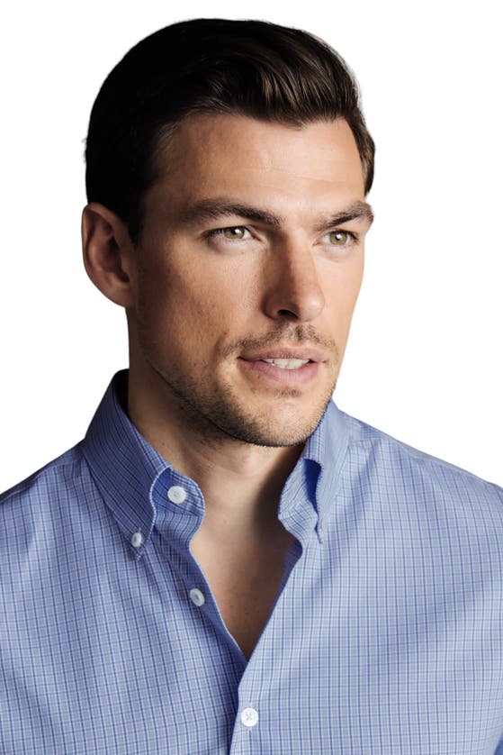CHARLES TYRWHITT CHARLES TYRWHITT CHECK NON-IRON BUTTON-DOWN OXFORD SLIM FIT SHIRT SINGLE CUFF
