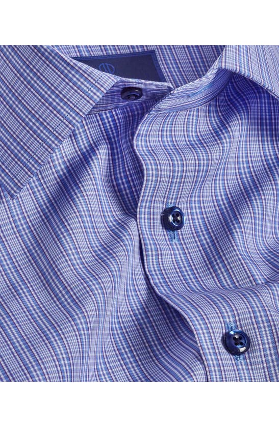 Shop David Donahue Regular Fit Check Cotton Poplin Dress Shirt In Blue/ Purple