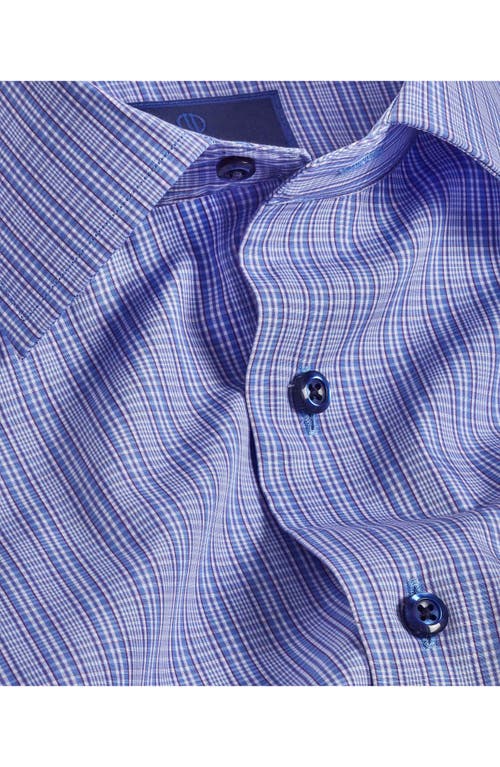 Shop David Donahue Regular Fit Check Cotton Poplin Dress Shirt In Blue/purple