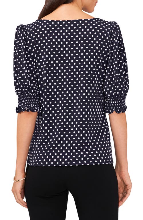 Shop Chaus Square Neck Smocked Sleeve Blouse In Navy/white