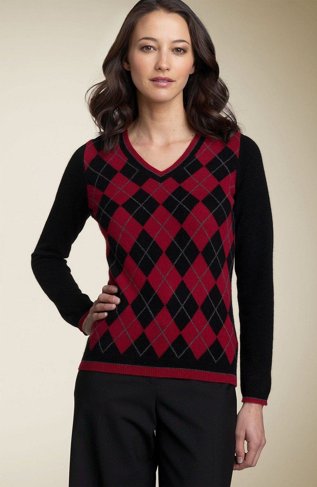 Red Moon VNeck Argyle Cashmere Sweater (Petite) Nordstrom