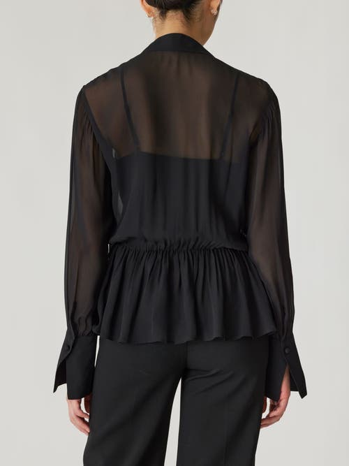 Rebecca Taylor Covered Button Tie Front Blouse In Black