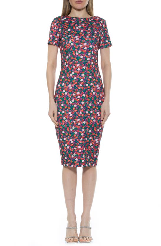 Alexia Admor Scuba Midi Sheath Dress In Green Garden