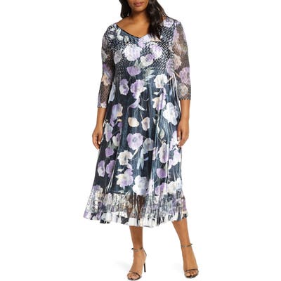 Plus Size Komarov Watercolor Print Chiffon Cocktail Dress, Black