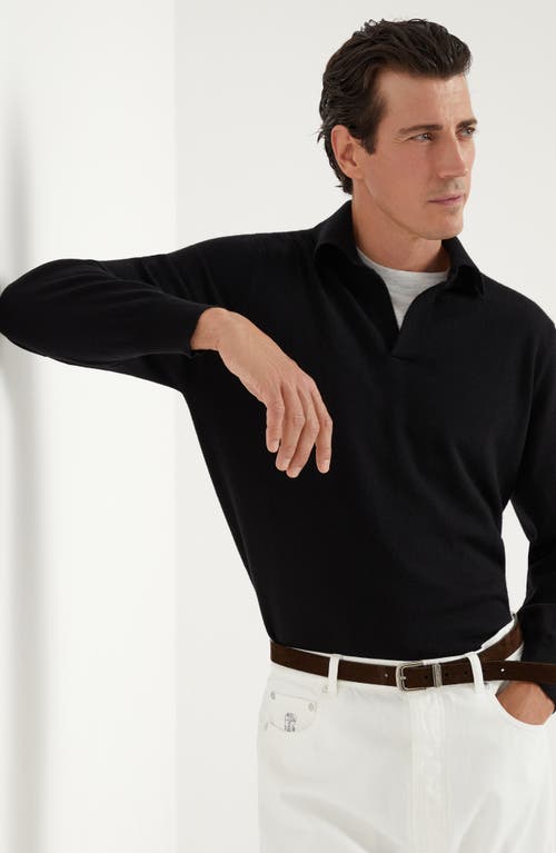 Shop Brunello Cucinelli Cashmere Knit Polo In Black