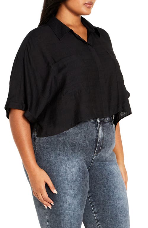 Shop City Chic Izzy Crop Button-up Shirt In Black