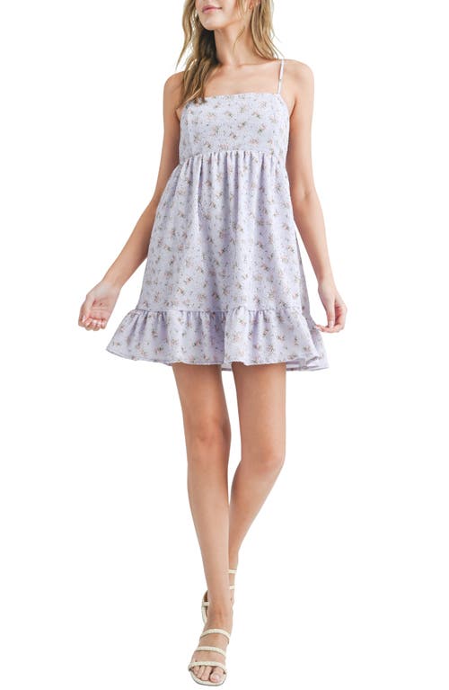 All Favor Floral Print Empire Waist Minidress Lavender at Nordstrom,