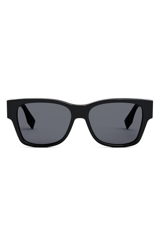 Fendi Embellished O'clock Logo Acetate Rectangle Sunglasses In Shiny Black Smoke