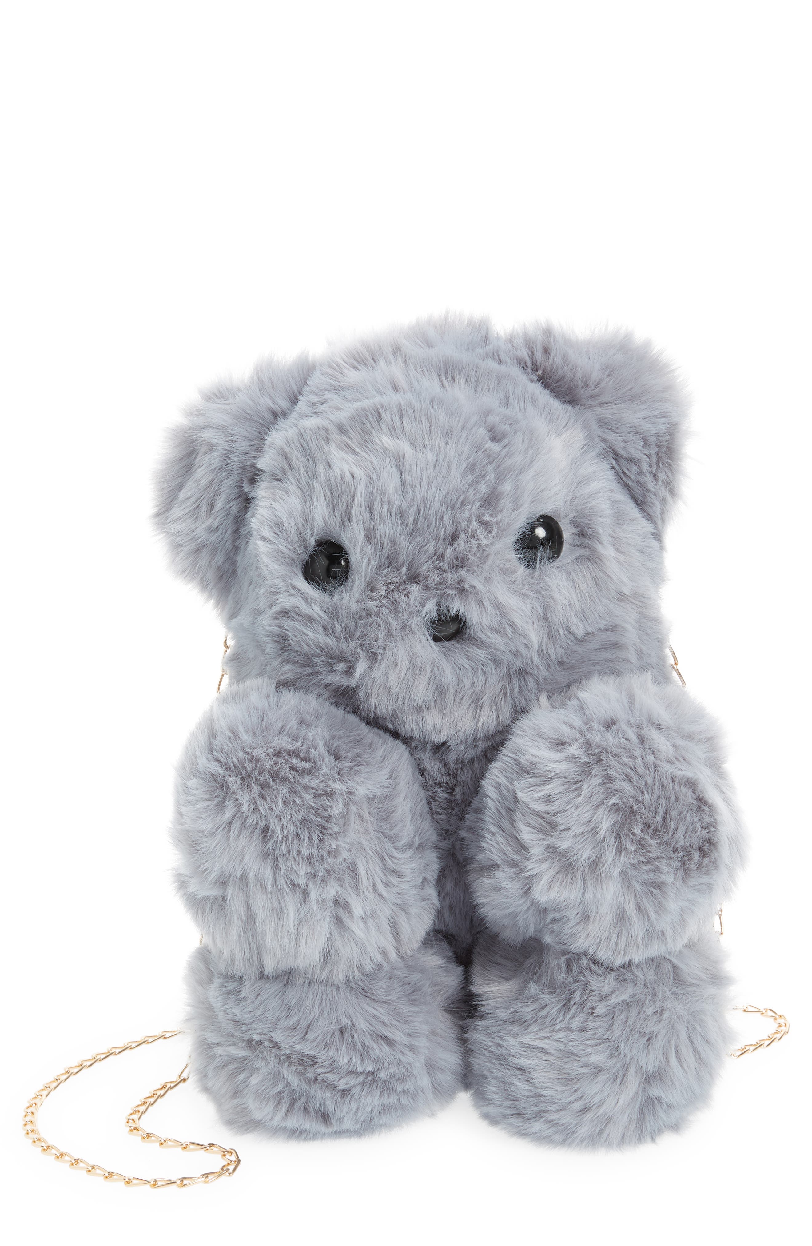 Lola & the Boys Bear Plush Faux Fur Crossbody Bag in Gray