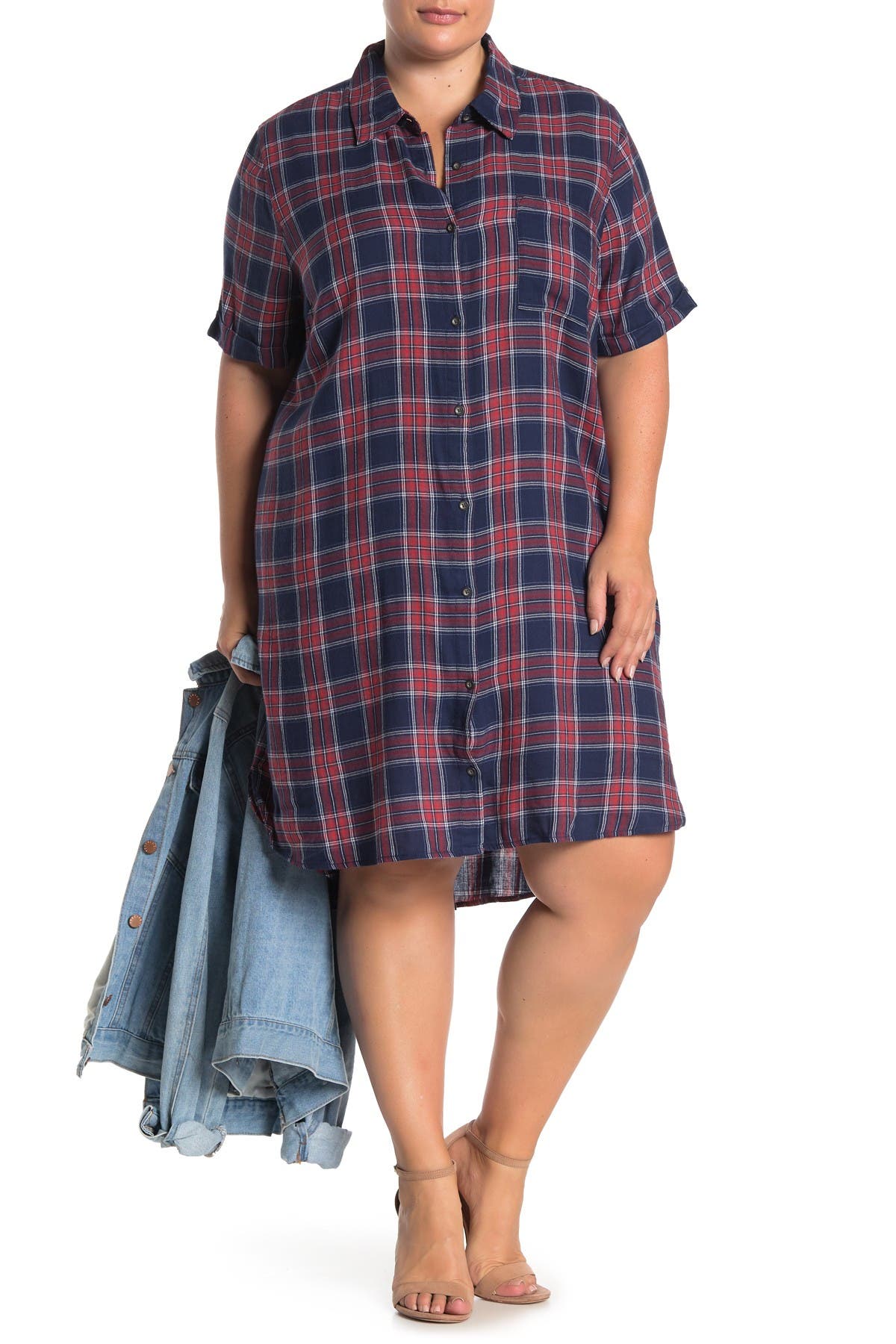 plaid button down shirt dress