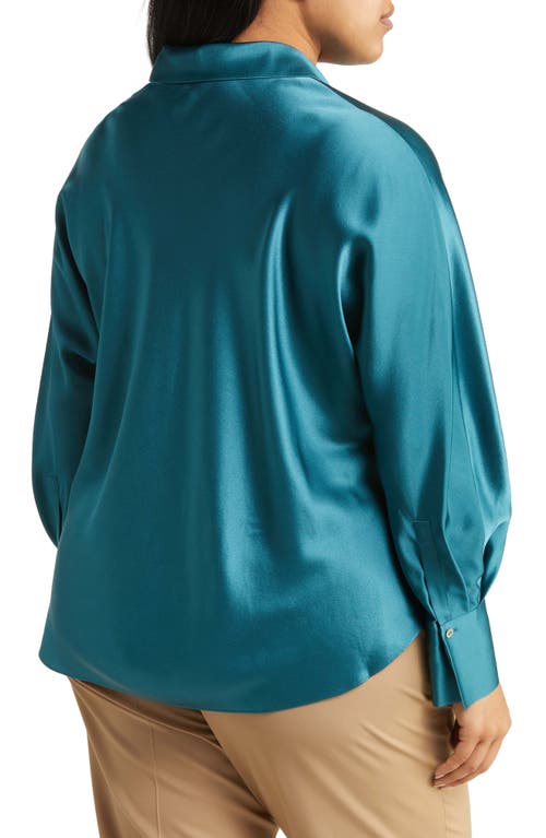 Shop Vince Fitted Silk Button-up Blouse In Blue Waltz