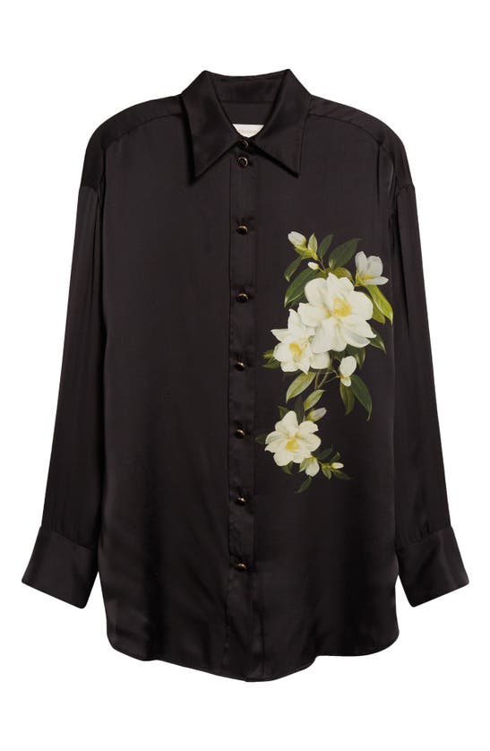 Shop Zimmermann Harmony Floral Print Silk Button-up Shirt In Black Magnolia