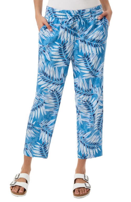 Palm Print Linen Blend Crop Pants in Blue Lagoon Multi