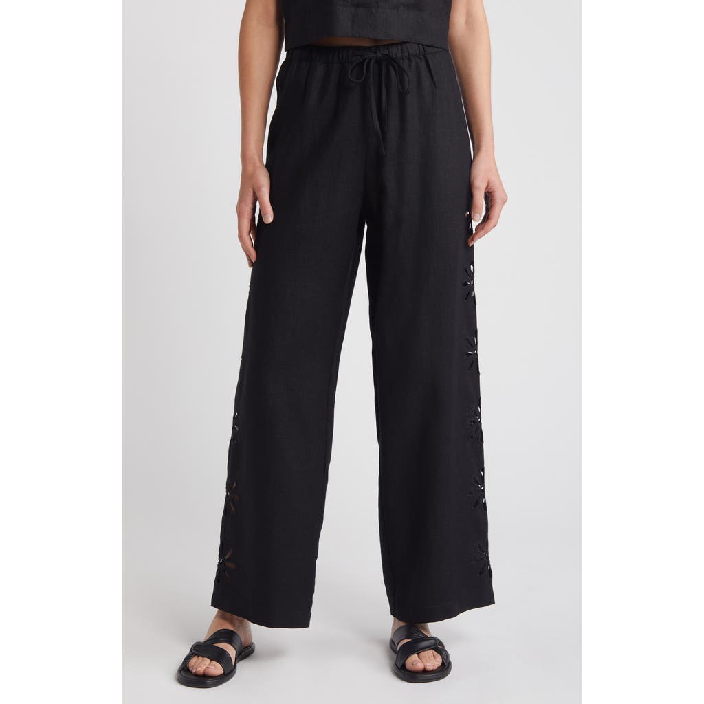 Rails Emmie Linen Drawstring Pants In Black Eyelet