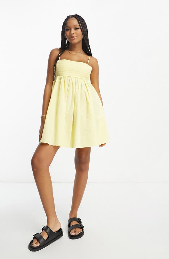 Asos Design Cotton Pleat Bust Babydoll Mini Sundress In Lemon-yellow