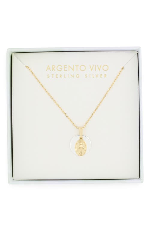 Argento Vivo Sterling Silver Two Tone Religious Pendant Necklace In Gold/silver