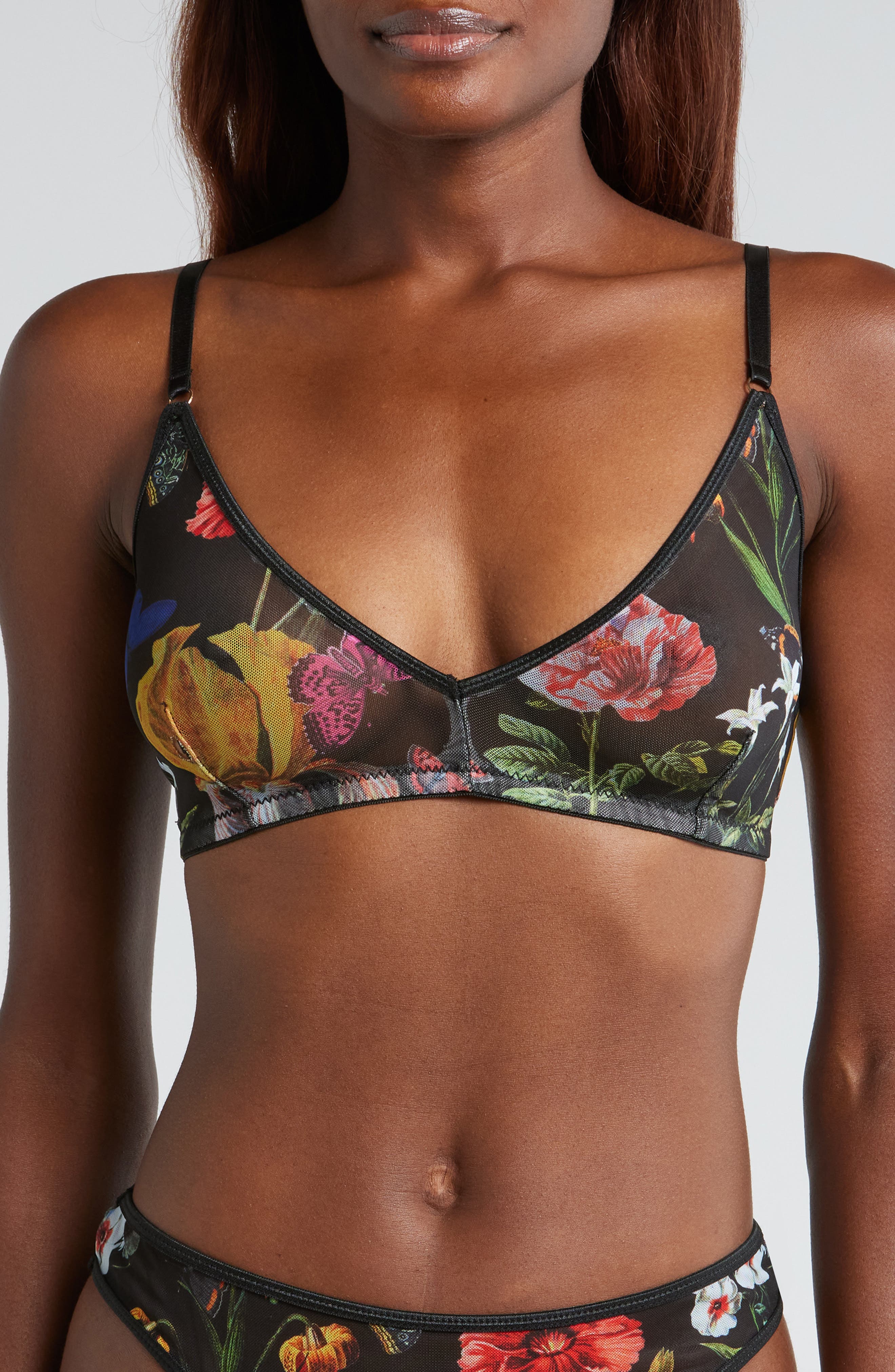 KILO BRAVA Floral Mesh Triangle Bralette in Botanical Garden 