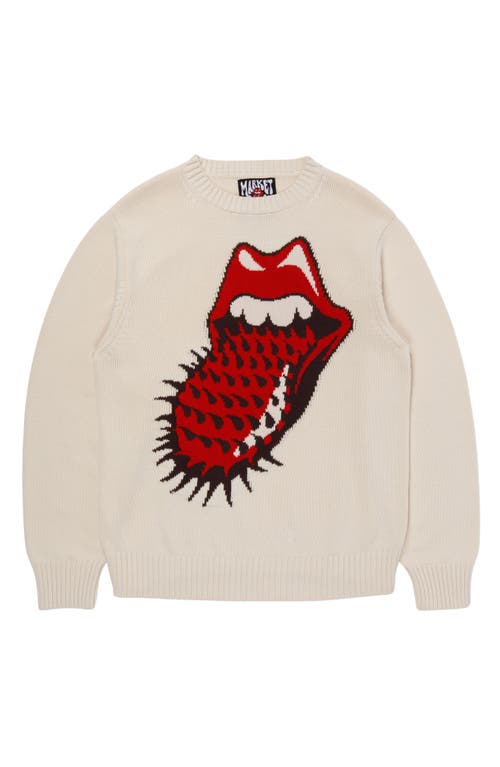 MARKET MKT Rolling Stones Spiked Logo Cotton Crewneck Sweater in White