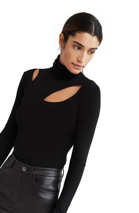 Marcella Dahlia Cutout Turtleneck Top In Black