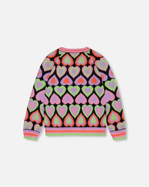 Shop Deux Par Deux Little Girl's Jacquard Hearts Sweater Multicolor In Hearts Jacquard