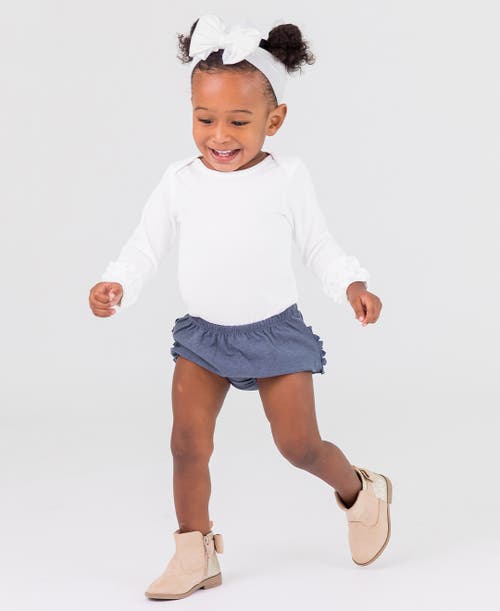 Shop Rufflebutts Baby/toddler Knit Rufflebutt Bloomer In Faux Denim