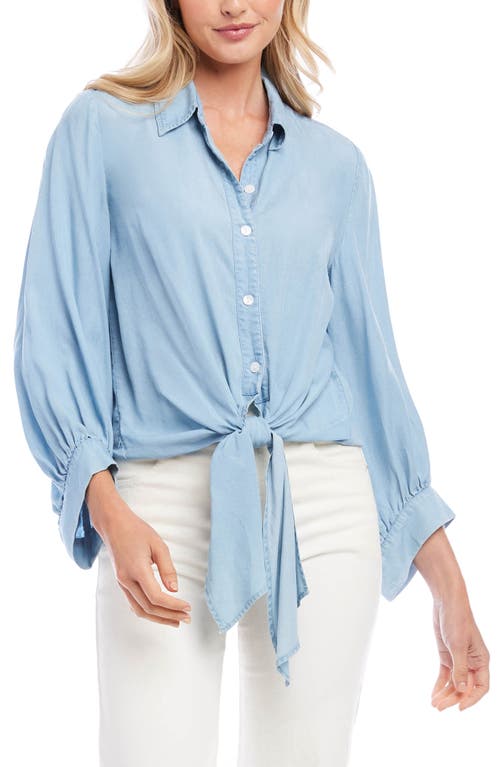 Karen Kane Tie Front Chambray Button-Up Shirt at Nordstrom,