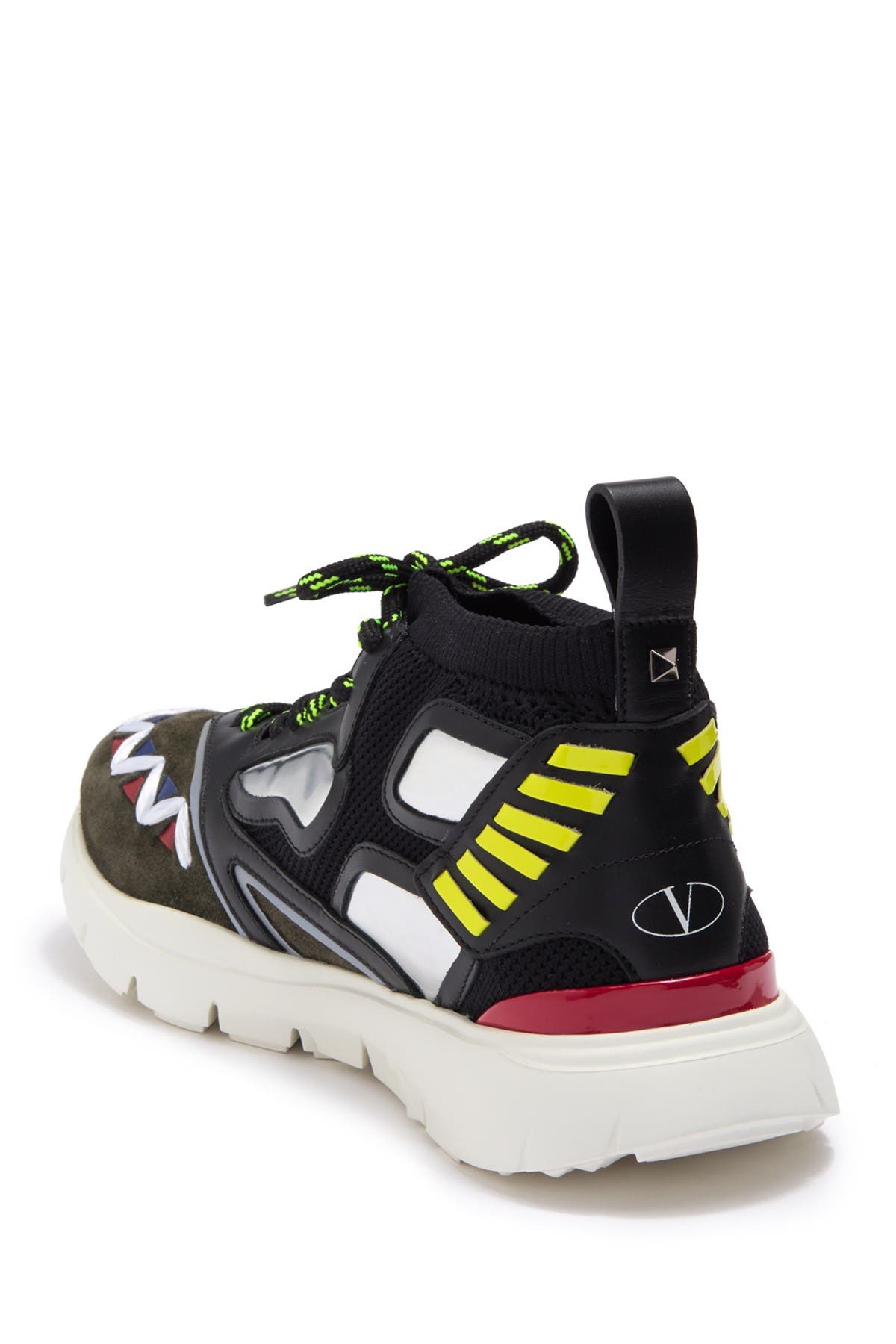 Valentino Garavani Geo Design Leather Overlay Mesh Sneaker In Black