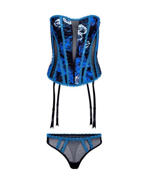 Adore Me Serene Corset & Thong Set In Blue Floral
