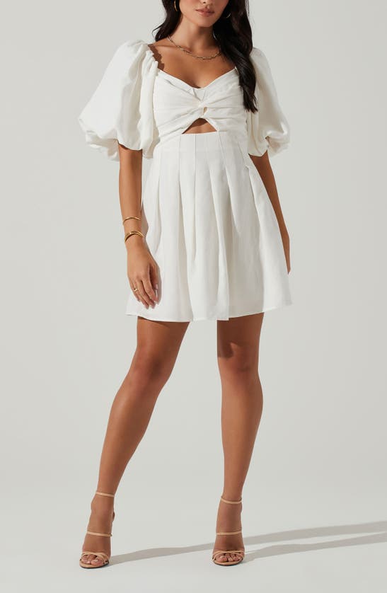 Shop Astr The Label Serilda Puff Sleeve Pleated Minidress In White