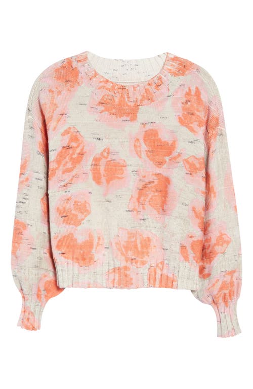 NIC+ZOE Rosy Sunset Floral Print Cotton Blend Sweater in Pink Multi