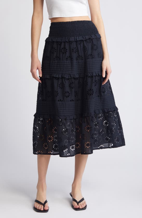 Shop Rails Gail Tiered Cotton Eyelet Skirt In Black