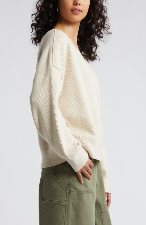 Bp. Seamed Oversize V-neck Rib Sweater In Beige Oatmeal Light Heather